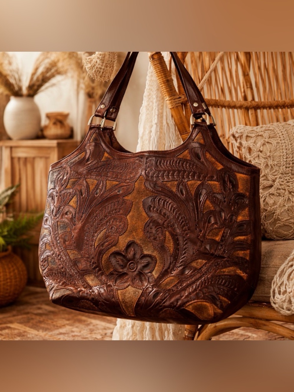 Leaders in leather shoulder vintage hand tooled western bag